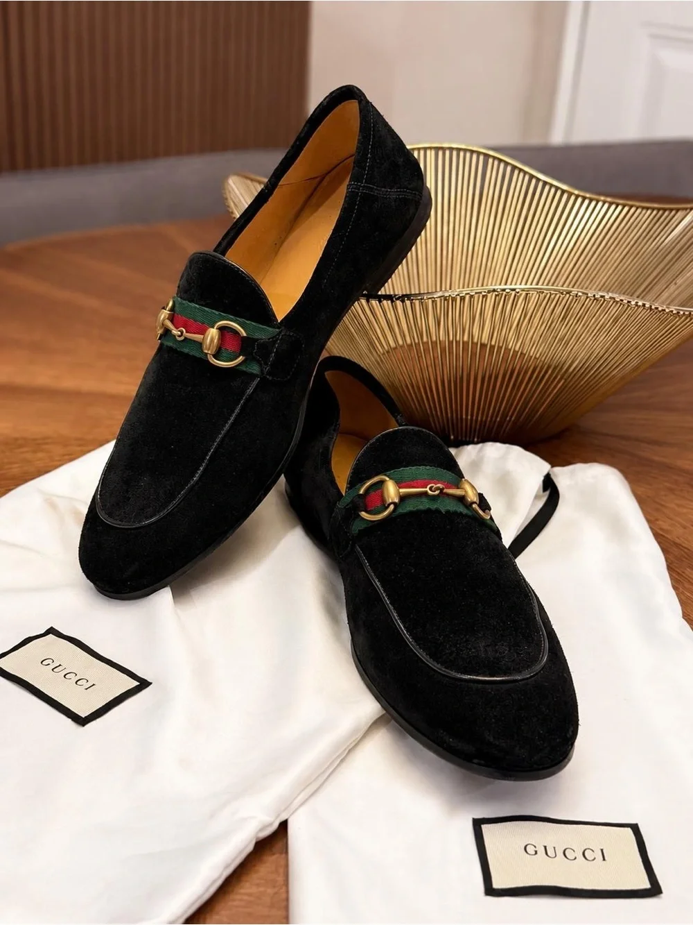 Gucci Black Suede Loafers with Green-Red Web and Gold Horsebit Gucci Horsebit suede loafers Gucci main image 3